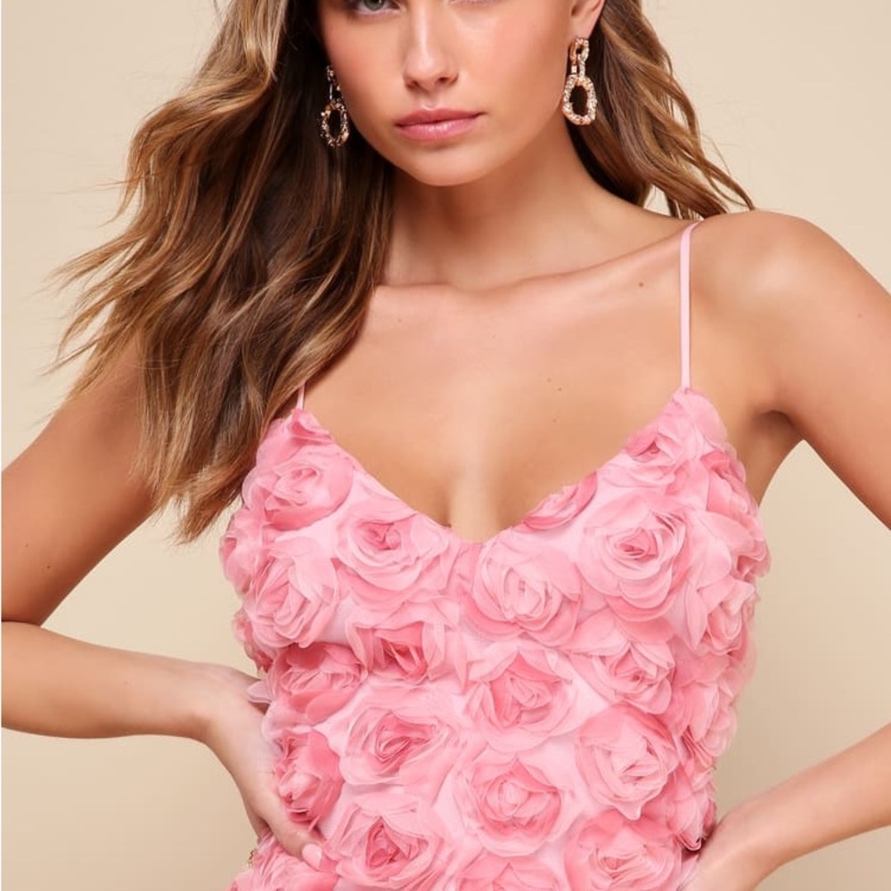 Lulu's Pink 3D Rosette Mini Dress - Picture 5 of 6